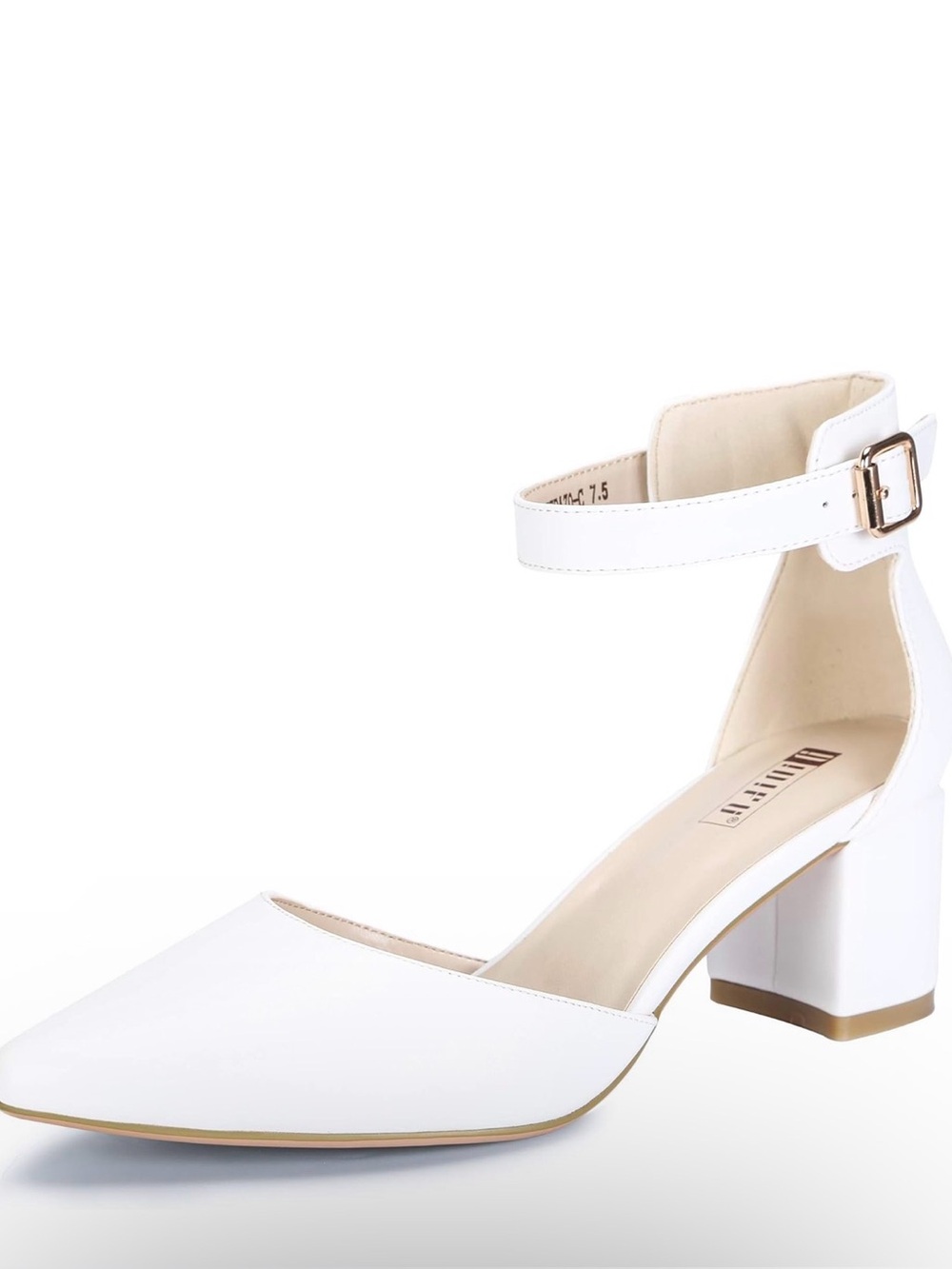 Idifu Women's White Ankle-Strap Block Heel Pump size 8 new without box